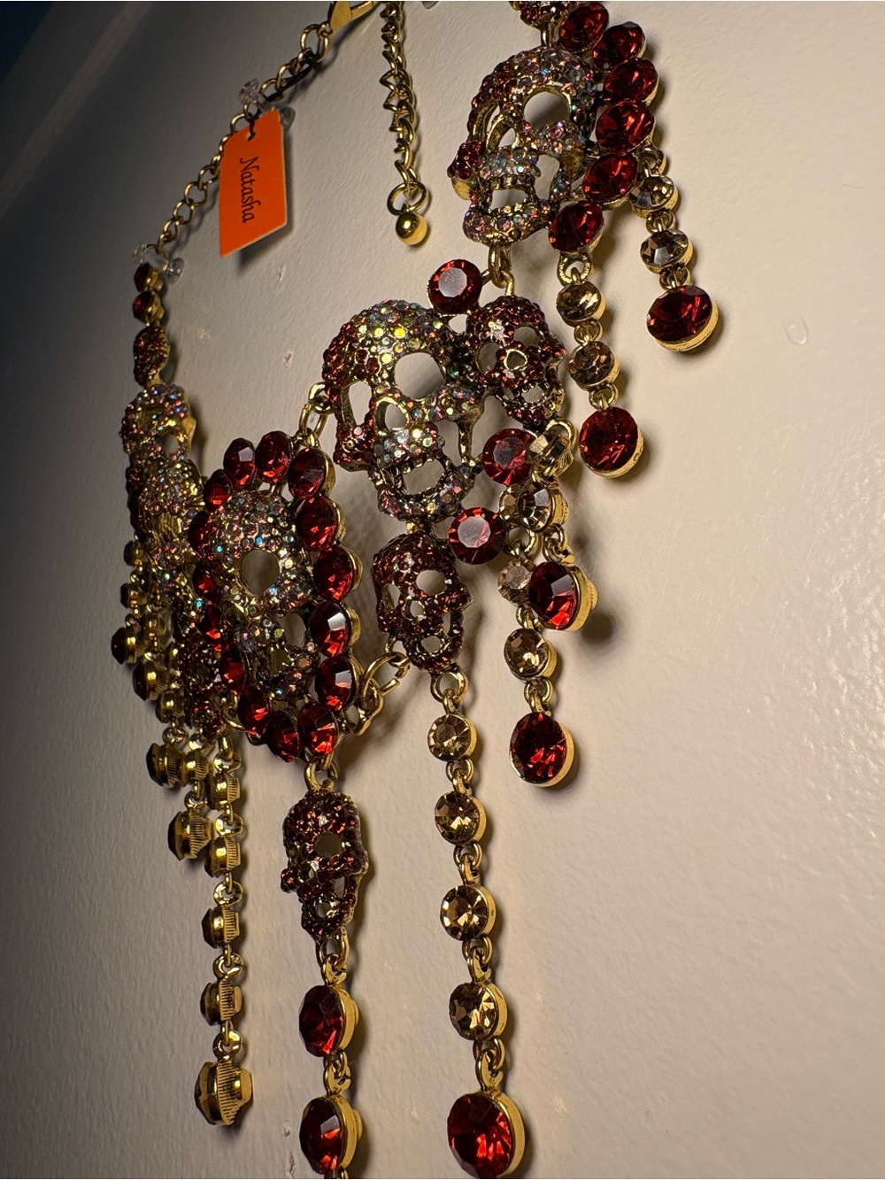 Natasha Couture Gold Necklace with Red Crystal Drops